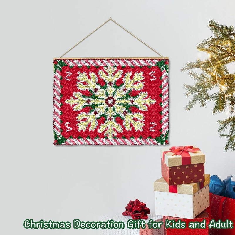 YP Christmas Latch Hook Rug Kit - 20x15 Inch Festive Needlecraft for Holiday Home Decor, Easy DIY Crochet Rug for Beginners, Thoughtful Handmade Gift Idea - Image 4